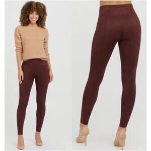 SPANX The Faux Suede Shape wear Burgundy Legging Pants Sz Small S